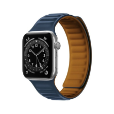 Pixato Apple Watch 1-6, SE, SE (2022) (38 / 40 mm) / Watch 7-9 (41 mm), szilikon pótszíj, mágneses zár, bőrhatású, 3D minta, sötétkék okosóra kellék