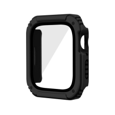 Pixato Apple Watch 4-6, SE (44 mm), Műanyag védőkeret, kijelzővédő üveggel, közepesen ütésálló, szíj nélkül, fekete okosóra kellék