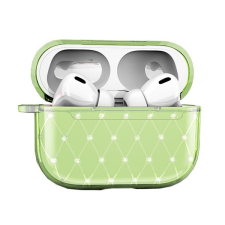 Pixato Bluetooth fülhallgató töltőtok tartó, szilikon, ultravékony, Apple AirPods Pro kompatibilis, strasszkővel, zöld audió kellék