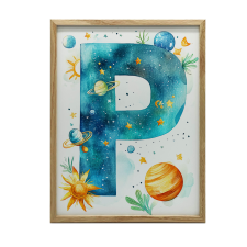 PLAKÁT FALRA ARANY KERETBEN P BETŰ COSMOS 50x70 CM grafika, keretezett kép