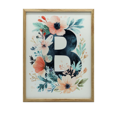 PLAKÁT KERETFALHOZ B BETŰ SZÍNES VIRÁGOK 30x40 CM FEHÉR grafika, keretezett kép