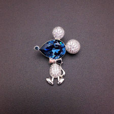 Platinával bevont egérke bross sötétkék Swarovski kristállyal (0340.) bross