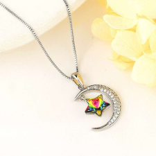 Platinával bevont hold+csillag nyaklánc színjátszó Swarovski kristállyal (0404.) nyaklánc