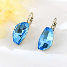 Platinával bevont modern, sokszögű fülbevaló kék Swarovski kristállyal (0981.) fülbevaló