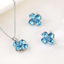 Platinával bevont négylevelű lóhere ékszerszett égszínkék Swarovski kristályokkal (0650.) ékszer szett