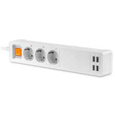 Platinet PSHS16AW 3 aljzat Elosztó 4x USB 1.8m fehér védett kapcsolós hosszabbító, elosztó