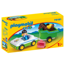 Playmobil 1.2.3 - Kisautó lószállító pótkocsival játékszett playmobil