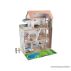 Playtive 3 szintes XXL elektromos világító rózsaszín fa babaház lépcsővel, lifttel és bútorokka, 64 x 80 x 31 cm, 54 részes