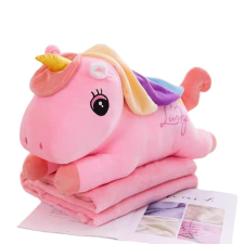 Plüss játék és párna takaróval, Pink Unicorn plüssfigura