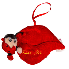 Plüss katica piros szájjal világitós I LOVE 20cm dekorációs kellék