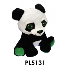  Plüss panda, ülő, nagyszemű, zöld talppal, 52 cm plüssfigura
