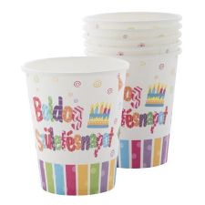 Pohár, papír, 2,5 dl, "Boldog születésnapot" party kellék