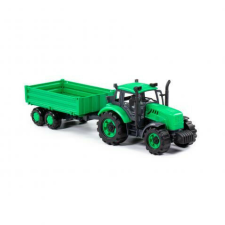  POLESIE Toys lendkerekes  traktor dönthető utánfutóval ZÖLD autópálya és játékautó
