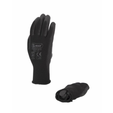  Poliészter kesztyű fekete PU tenyéren mártott 8-as