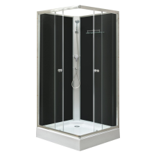 Polo Black II 90x90 cm szögletes fekete hátfalas zuhanykabin zuhanytálcával kád, zuhanykabin