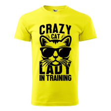  Póló Crazy cat  mintával Sárga L egyedi ajándék