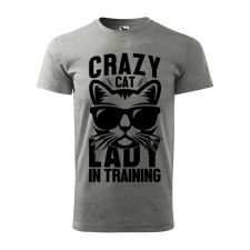  Póló Crazy cat  mintával Szürke 3XL egyedi ajándék