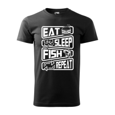 Póló Eat sleep fish repeat mintával - Fekete M méretben ajándéktárgy