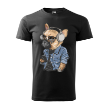  Póló Francia bulldog zenét hallgat  mintával Fekete S egyedi ajándék
