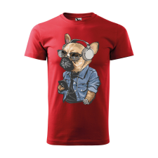  Póló Francia bulldog zenét hallgat  mintával Piros 2XL egyedi ajándék