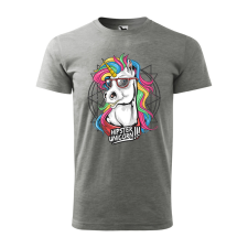  Póló Hipster unicorn  mintával Szürke 2XL egyedi ajándék