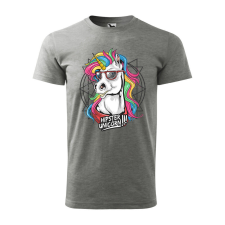 Póló Hipster unicorn mintával - Szürke XXL méretben ajándéktárgy