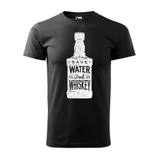 Póló Save water drink whiskey mintával - Fekete S méretben ajándéktárgy