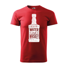  Póló Save water drink whiskey  mintával Piros 2XL egyedi ajándék