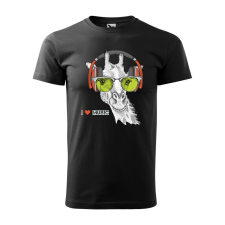  Póló Zenét hallgató zsiráf mintával - Fekete M méretben ajándéktárgy