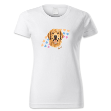 polofun.hu Golden retriever, szívecskés, Muki női póló