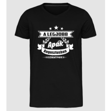 Pólómánia A legjobb apák - Augusztus - Férfi Prémium Slim-Fit V nyakú Póló férfi póló