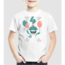 Pólómánia Birthday Shark 4 éves szülinapra cuki cápa - Uniszex Gyerek Póló gyerek póló