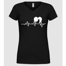 Pólómánia Cica heartbeat - Női V nyakú Póló női póló