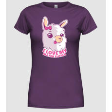 Pólómánia I Love My Mama Llama cuki lámás póló nagymamának - Női Kerek nyakú Póló