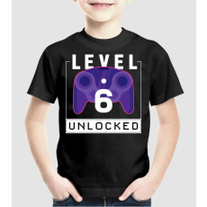 Pólómánia Level 6 Unlocked Gamer Születésnap - Uniszex Gyerek Póló