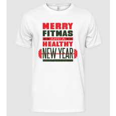 Pólómánia Merry Fitmas and a Healthy New Year vicces gyúrós póló - Férfi Alap póló