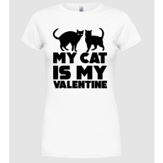 Pólómánia My cat is my valentine black - Női Kereknyakú Póló