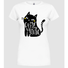 Pólómánia My cat is my valentine - Női Kereknyakú Póló