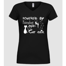 Pólómánia Powered by fairydust and cat hair - Női V nyakú Póló női póló