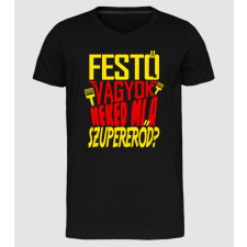 Pólómánia Szuperhős festő - Férfi Prémium Slim-Fit V nyakú Póló férfi póló