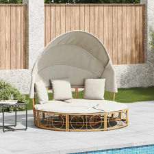  polyrattan kültéri napozóágy napellenzővel és párnákkal kerti bútor