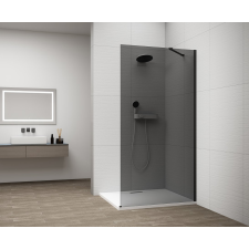Polysan ESCA BLACK MATT Walk-in zuhanyfal, falra szerelhető, füst üveg, 1500mm kád, zuhanykabin