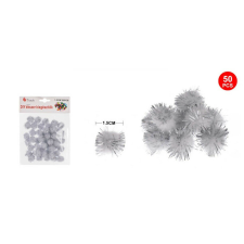  POMPOM CSILLÁMOS EZÜST 1,5CM 50DB-OS party kellék