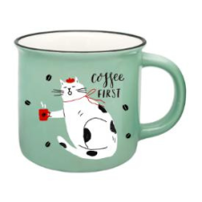  Porcelán bögre 37 cl, cica, coffe first bögrék, csészék