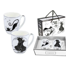 Porcelán bögreszett 2 db-os, 400ml, fekete macskás bögrék, csészék