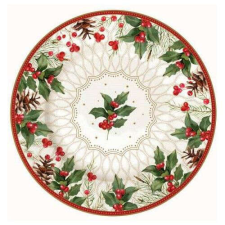 Porcelán desszerttányér 19cm, Christmas Berries tányér és evőeszköz