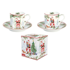  Porcelán eszpresszócsésze+alj 75ml, 2 személyes, dobozban, Joyful Santa bögrék, csészék