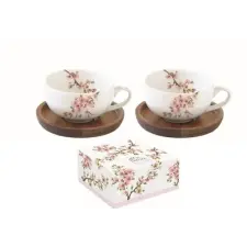  Porcelán kávéscsésze akácfa aljjal,2 személyes,120ml,dobozban,Sakura bögrék, csészék