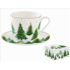  Porcelán reggelizőcsésze+alj 400ml, dobozban, Festive Trees bögrék, csészék