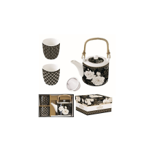  Porcelán teáskanna 600ml, fémszűrővel, 2 porcelánpohárral 160ml, dobozban, Ar konyhai eszköz